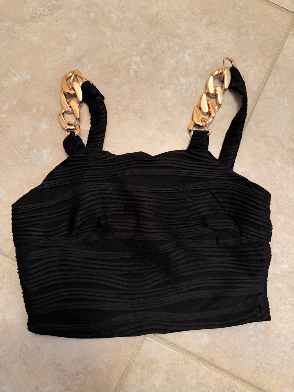 SHEIN Black Crop Top with Gold Chain Straps